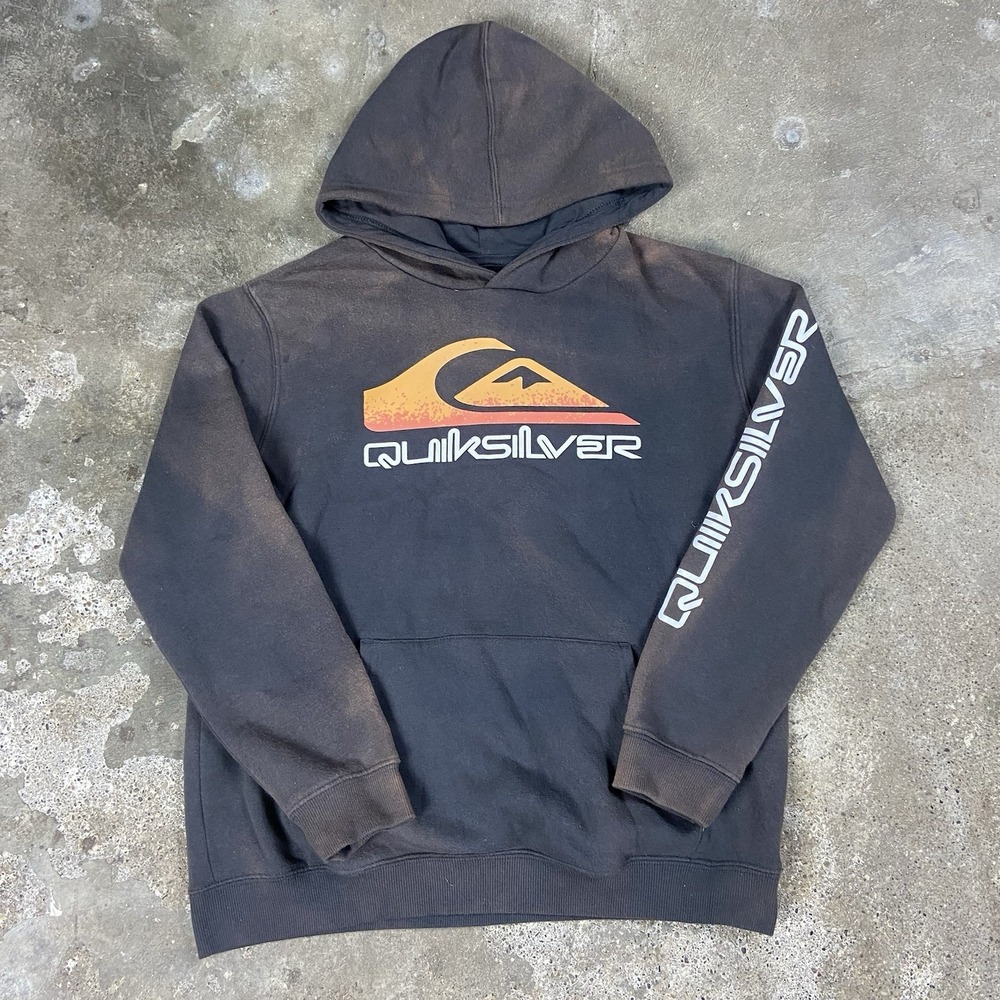 Quick Silver Sweatshirt Youth Size Large (14/16) Black Bleach Fade Pullover Surf